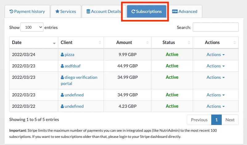 existing subscriptions